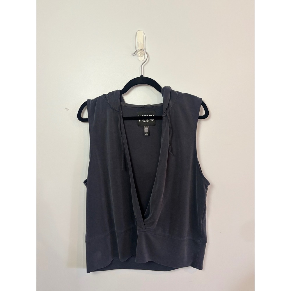 Victoria Sport Sleeveless Hoodie Vest Top‎ Gray Athleisure Workout Large